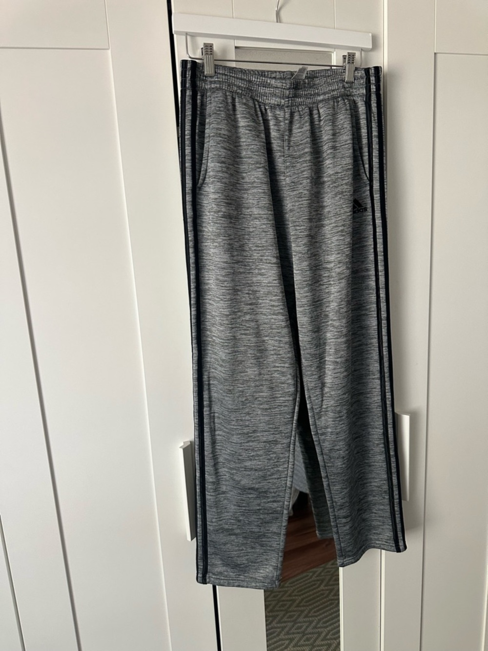 adidas Boys Gray Heather Joggers with Black Side Stripes YXL